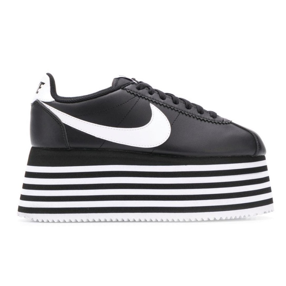 Comme des Garçons Nike Cortez Black Leather Stacked Platform Runway Sneakers NWT